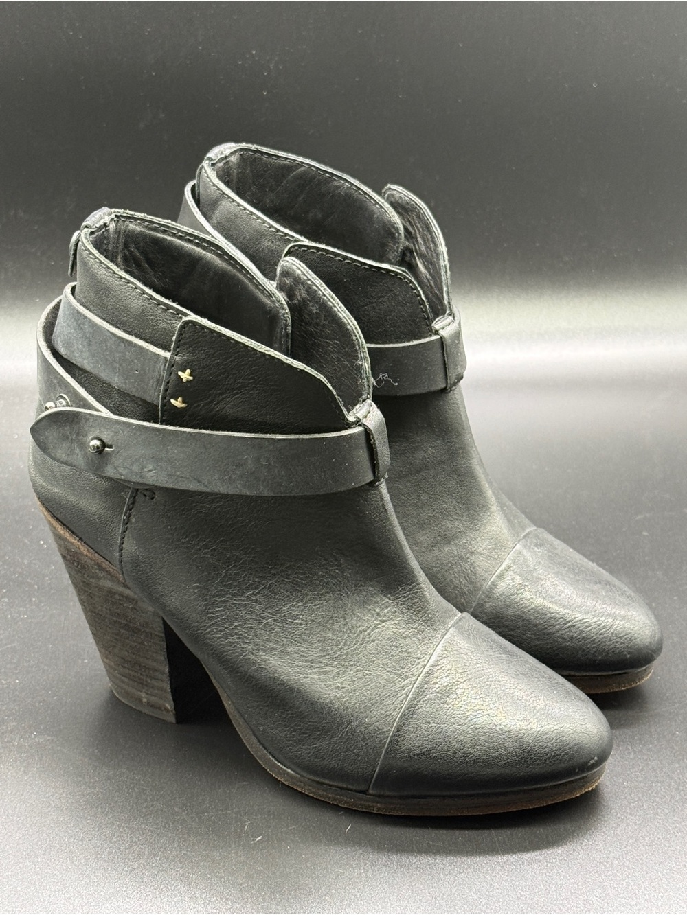 Rag & Bone Harlow Leather Ankle Booties Women's 36 Strap Block Heel in Black